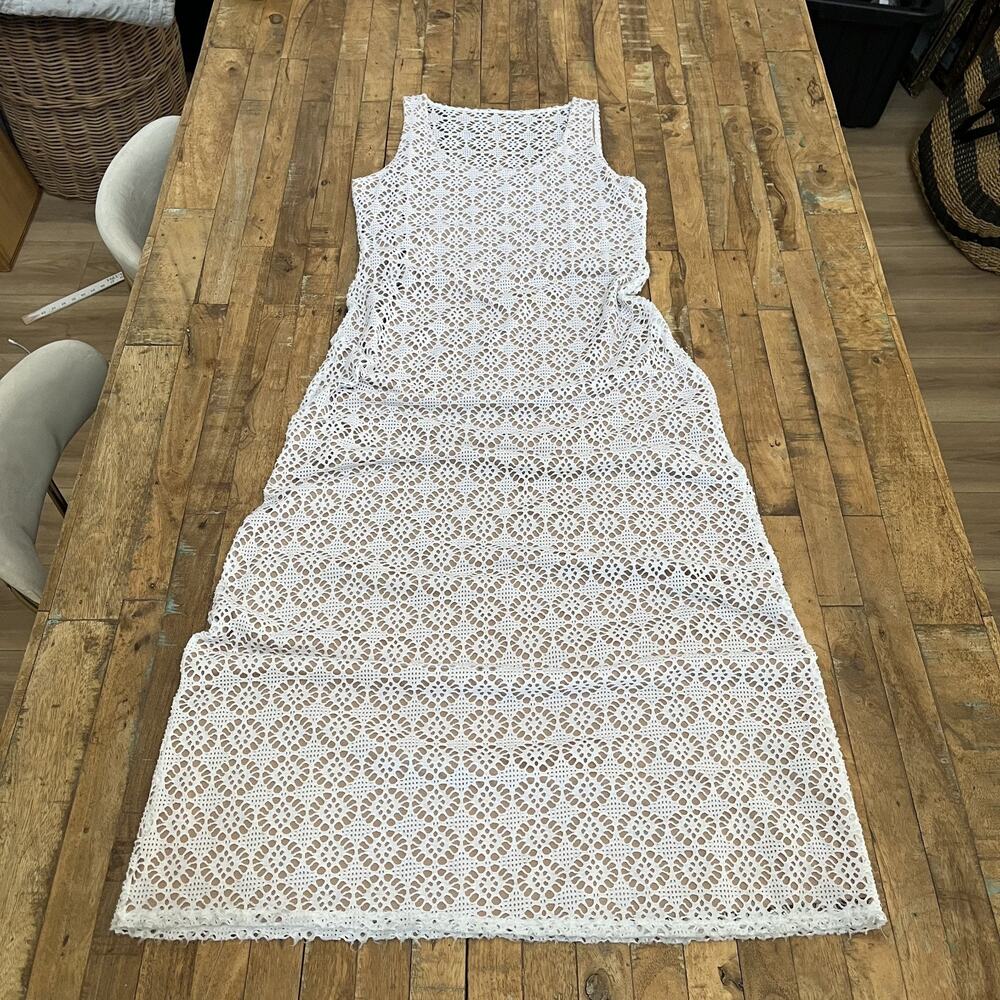 Vtg Dressbarn Lace Eyelet Floral White Sleeveless Pullover Dress Women's Size 10 - Picture 6 of 16
